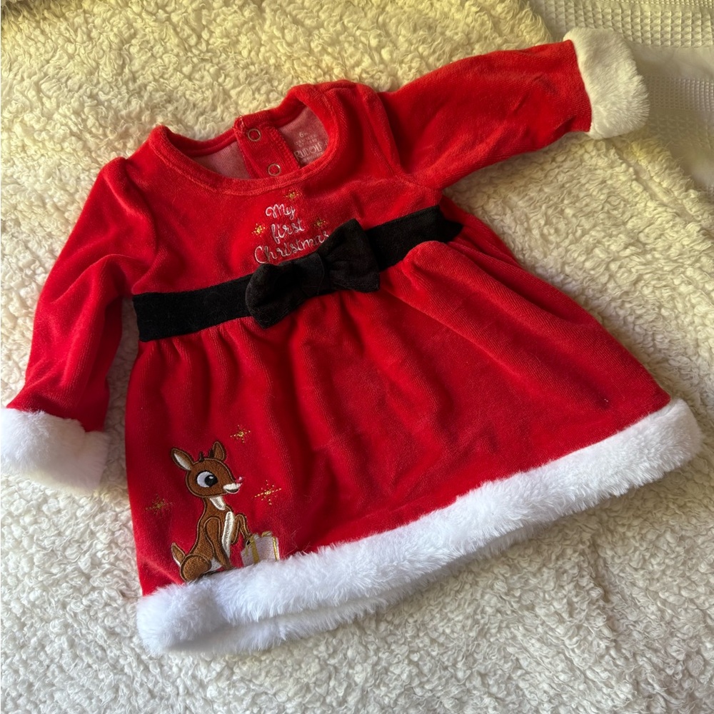 Red Christmas Dress with Reindeer Design